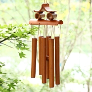 Bamboo Tube Wind Chimes, Owl Pendant Decorations, Chocolate, 340x130mm(WICH-PW0001-21C)