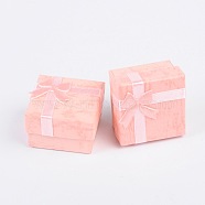 Cardboard Ring Boxes, with Satin Ribbons Bowknot outside, Square, Pink, 41x41x26mm(CBOX-G003-08D)