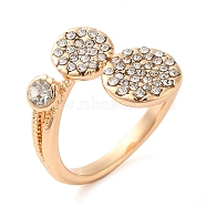 Crystal Rhinestone Flat Round Open Cuff Rings, Alloy Ring for Women, Light Gold, Inner Diameter: 18mm(RJEW-Q774-02LG)