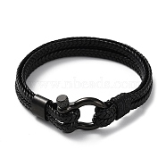 Microfiber Braided Cord Bracelet, with 304 Stainless Steel Clasps for Men Women, Black, 8-1/2 inch(21.5cm)(BJEW-F460-08B-1)