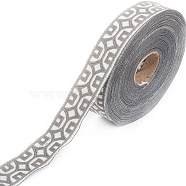 25M Ethnic Style Polyester Embroidery Coin Ribbons, Flat Jacquard Ribbon, Garment Accessories, Light Grey, 1-1/8 inch(30mm), about 27.34 Yards(25m)/roll(PW-WG38830-02)