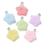 Opaque Resin Pendants, Druzy Star Charms with Platinum Plated Iron Loops, Mixed Color, 21x17.5x7mm, Hole: 1.8mm(X-RESI-A025-02)