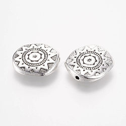 Tibetan Style Alloy Beads, Flat Round, Antique Silver, 18x4mm, Hole: 1mm(X-PALLOY-F173-05AS)