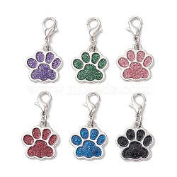 6Pcs 6 Colors Dog Paw Print Alloy Enamel Pendant Decorations, Alloy Clasps Charms for Bag Ornaments, Mixed Color, 31.5mm, 1pc/color(HJEW-JM02587)