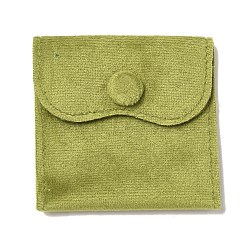 Velvet Jewelry Pouches, Jewelry Gift Bags with Snap Button, for Ring Necklace Earring Bracelet Storage, Square, Yellow Green, 7x6.9x0.2cm(ABAG-K001-01A-06)