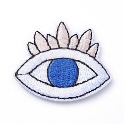 Computerized Embroidery Cloth Iron on/Sew on Patches, Costume Accessories, Appliques, Eye, Blue, 35x41x1.5mm(DIY-E025-F08)