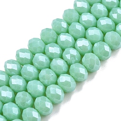 Electroplate Glass Beads Strands, Pearl Luster Plated, Faceted, Rondelle, Aquamarine, 6x5mm, Hole: 1mm, about 84~85pcs/strand, 41.5~42cm(EGLA-A044-P6mm-A14)