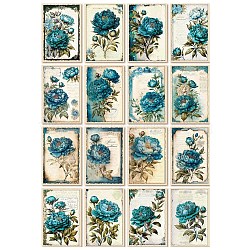 32Pcs Flower Scrapbook Paper Pads, for DIY Album Scrapbook, Greeting Card, Background Paper, Rectangle, Dark Cyan, 125x85mm(PW-WG20680-04)
