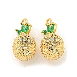 Brass Micro Pave Cubic Zirconia Pendants, Real 18K Gold Plated, Clear, Pineapple, 15x8x7mm, Hole: 1mm(KK-K369-01G-04)