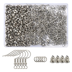 200Pcs 304 Stainless Steel Earring Hooks, with 200Pcs 304 Stainless Steel Ear Nuts & 200Pcs Jump Rings, Stainless Steel Color, 19.5x19.5mm, Hole: 2mm, 21 Gauge, Pin: 0.7mm(STAS-T051-007)