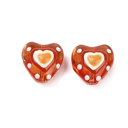 Handmade Lampwork Beads Strands, Heart, Chocolate, 14x14x9mm, Hole: 1mm(LAMP-R004-06A-04)
