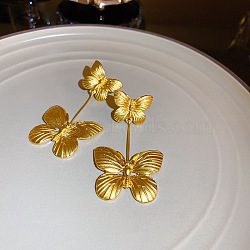 Butterfly Brass Dangle Stud Earrings, Golden, 68x35mm(EJEW-H156-02G)