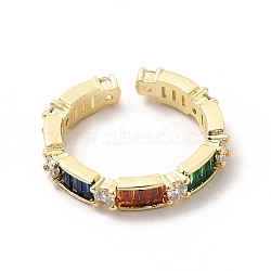 Cubic Zirconia Rectangle Open Cuff Ring, Golden Brass Jewelry for Women, Colorful, Inner Diameter: 16mm(KK-A180-41G-02)