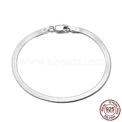 3mm 925 Sterling Silver Herringbone Chain Bracelets, with S925 Stamp, Platinum, 7-1/2 inch(19cm)(BJEW-I314-006C-P)