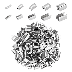 WADORN 500Pcs 5 Size Iron Folding Crimp Ends, Cord Ends, Rectangle, Platinum, 8~15x2~8mm, 100Pcs/size(IFIN-WR0001-14)