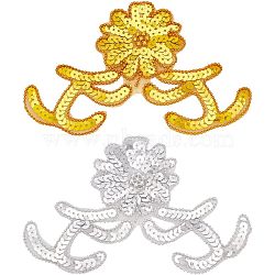 4Pcs 2 Colors Computerized Embroidery Polyester Sew on Sequin Patches, Beading Appliques, Costume Accessories, Flower, Mixed Color, 108x175x3.8mm, 2pcs/color(DIY-HY0001-12)