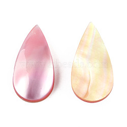 Natural Turbo Cornulus/Top Shells Cabochons, with Acrylic and Shell, Dyed, Teardrop, Pink, 21x10.5x4~4.5mm(SSHEL-N003-156B)