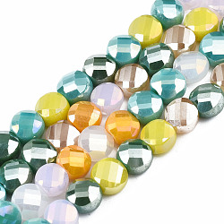Electroplate Opaque Glass Beads Strands, AB Color Plated, Faceted, Flat Round, Colorful, 6x6x3.5~5mm, Hole: 1mm, about 99pcs/strand, 22.05 inch(56cm)(EGLA-S174-30)