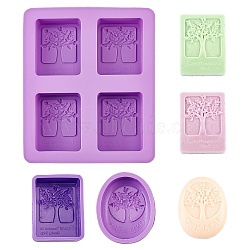 Silicone Molds Sets, For DIY Cake, Chocolate, Candy, Soap, Rectangle/Tree of Life/Oval with Tree of Life, Purple, 195x160x30.5mm(DIY-PH0004-68)