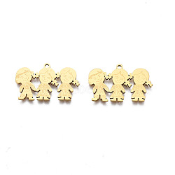 201 Stainless Steel Pendants, Girl & Boy, Real 18K Gold Plated, 16x25x1mm, Hole: 1.4mm(STAS-N091-152LG)