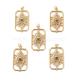 Brass Micro Pave Cubic Zirconia Pendants, Long-Lasting Plated, Cadmium Free & Lead Free, Rectangle with Eye, Real 18K Gold Plated, 36x19x4mm, Hole: 3.5mm(ZIRC-P092-034G-RS)