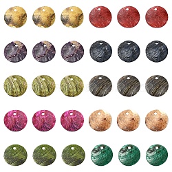 100Pcs 10 Colors Spray Painted Natural Akoya Shell Charms, Mother of Shell, Flat Round, Mixed Color, 13x1.5mm, Hole: 1mm, 10pcs/color(SHEL-YW0001-07)