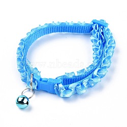 Adjustable Polyester Lace Dog/Cat Collar, Pet Supplies, with Iron Bell and Polypropylene(PP) Buckle, Sky Blue, 21~35x0.9cm, Fit For 19~32cm Neck Circumference(MP-K001-B03)