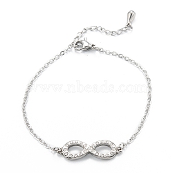 304 Stainless Steel Link Bracelets, with Rhinestones, Infinity, Stainless Steel Color, 7-1/8 inch(18cm)(STAS-A052-16P)