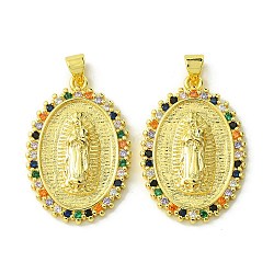 Brass Micro Pave Colorful Cubic Zirconia Pendants, Real 18K Gold Plated, Huamn, Oval, 29.5x20.5x3.5mm, Hole: 4x3mm(KK-H472-51B-G)