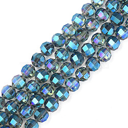 Transparent Electroplate Glass Beads Strands, Faceted Round, Cadet Blue, 10mm, Hole: 1.4mm, about 72Pcs/strand, 27.56 inch(70cm)(EGLA-N006-038C)