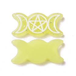 Resin Cabochons, with Glitter Powder, Religion, Triple Moon Goddess, Champagne Yellow, 32.5x15x4.5mm(RESI-G055-01C)