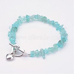 Natural Apatite Beaded Bracelets, with Alloy Toggle Clasps, Heart, 8-1/4 inch(208mm)(BJEW-JB02681-02)