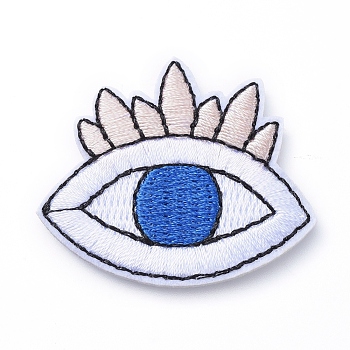 Computerized Embroidery Cloth Iron on/Sew on Patches, Costume Accessories, Appliques, Eye, Blue, 35x41x1.5mm