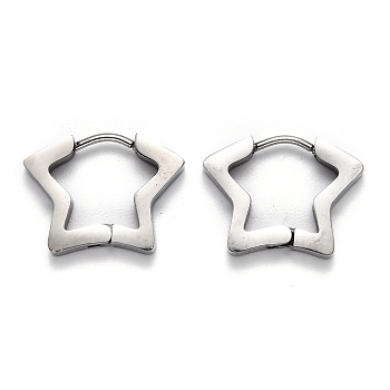 304 Stainless Steel Star Huggie Hoop Earrings, Stainless Steel Color, 14x18.5x3mm, Pin: 1mm