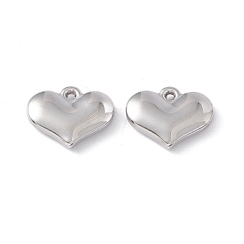 304 Stainless Steel Pendants, Heart Charms, Stainless Steel Color, 12x15x3mm, Hole: 1mm