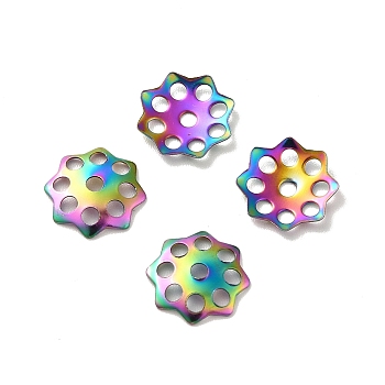 Ion Plating(IP) 304 Stainless Steel Bead Caps, Flower, Multi-Petal, Rainbow Color, 10.5x10x1.5mm, Hole: 1mm