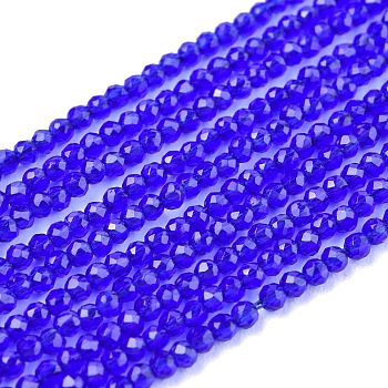 Glass Beads Strands, Imitation Quartz, Faceted, Round, Blue, 2mm, Hole: 0.5mm,  about 175pcs/strand, 14.9 inch(38cm)