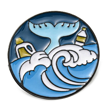Marine Environment Protection Theme Enamel Pin, Electrophoresis Black Zinc Alloy Brooch for Backpack Clothes, Flat Round, Fish, 25x1.5mm