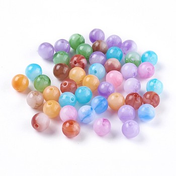 Acrylic Imitation Jade Beads, Round, Mixed Color, 9.5x9~9.5mm, Hole: 2mm, about 950pcs/500g