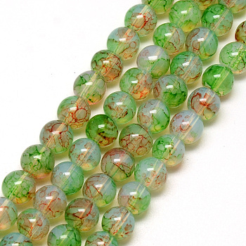 Baking Painted Glass Beads Strands, Imitation Opalite, Round, Lime Green, 6mm, Hole: 1.3~1.6mm, about 133pcs/strand, 31.4 inch