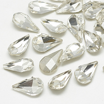 Pointed Back Glass Rhinestone Cabochons, Back Plated, Faceted, teardrop, Crystal, 8x5x3mm