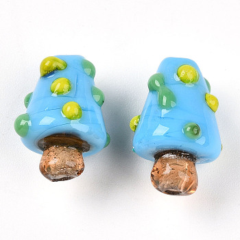 Handmade Lampwork Bumpy Beads, Mushroom Charms, Deep Sky Blue, 17.5~20x11~14.5mm, Hole: 1~1.6mm