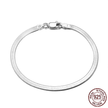 3mm 925 Sterling Silver Herringbone Chain Bracelets, with S925 Stamp, Platinum, 7-1/2 inch(19cm)