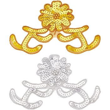 4Pcs 2 Colors Computerized Embroidery Polyester Sew on Sequin Patches, Beading Appliques, Costume Accessories, Flower, Mixed Color, 108x175x3.8mm, 2pcs/color