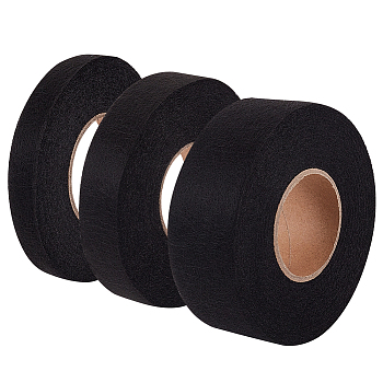 3 Rolls 3 Style Non-Woven Interfacing, Hot Melt Double Side Fabric Fusing Tape, for Clothing Accessories, Black, 5/8~1-5/8 inch(15~40mm), 70 yards/roll, 1 roll/style