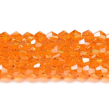 Transparent Electroplate Glass Beads Strands, AB Color Plated, Faceted, Bicone, Orange, 4x4mm, Hole: 0.8mm, about 82~85pcs/strand, 12.01~12.2 inch(30.5~31cm)