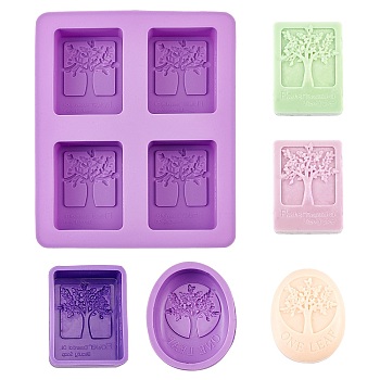 Silicone Molds Sets, For DIY Cake, Chocolate, Candy, Soap, Rectangle/Tree of Life/Oval with Tree of Life, Purple, 195x160x30.5mm