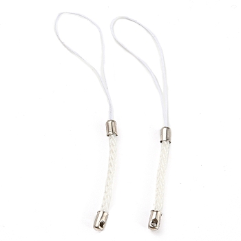 Polyester Cord Mobile Straps, with Platinum Plated Iron Findings, WhiteSmoke, 8~9cm