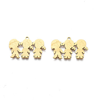 201 Stainless Steel Pendants, Girl & Boy, Real 18K Gold Plated, 16x25x1mm, Hole: 1.4mm
