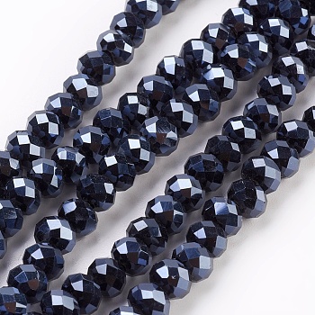 Electroplate Glass Beads Strands, Full Plated, Faceted, Rondelle, Prussian Blue, 6x4.5mm, Hole: 0.8mm, about 88~92pcs/strand, 15.5 inch